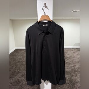 The Row Black Long Sleeve Half Long Button Up Polo Shirt
